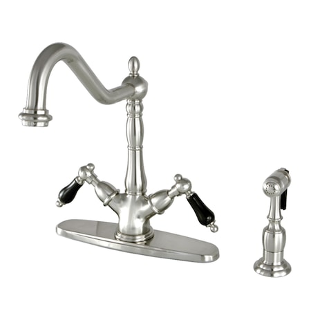 Kingston Brass 8" Centerset Deck Mount Kitchen Faucet W/ Brass Sprayer, Nickel KS1238PKLBS
